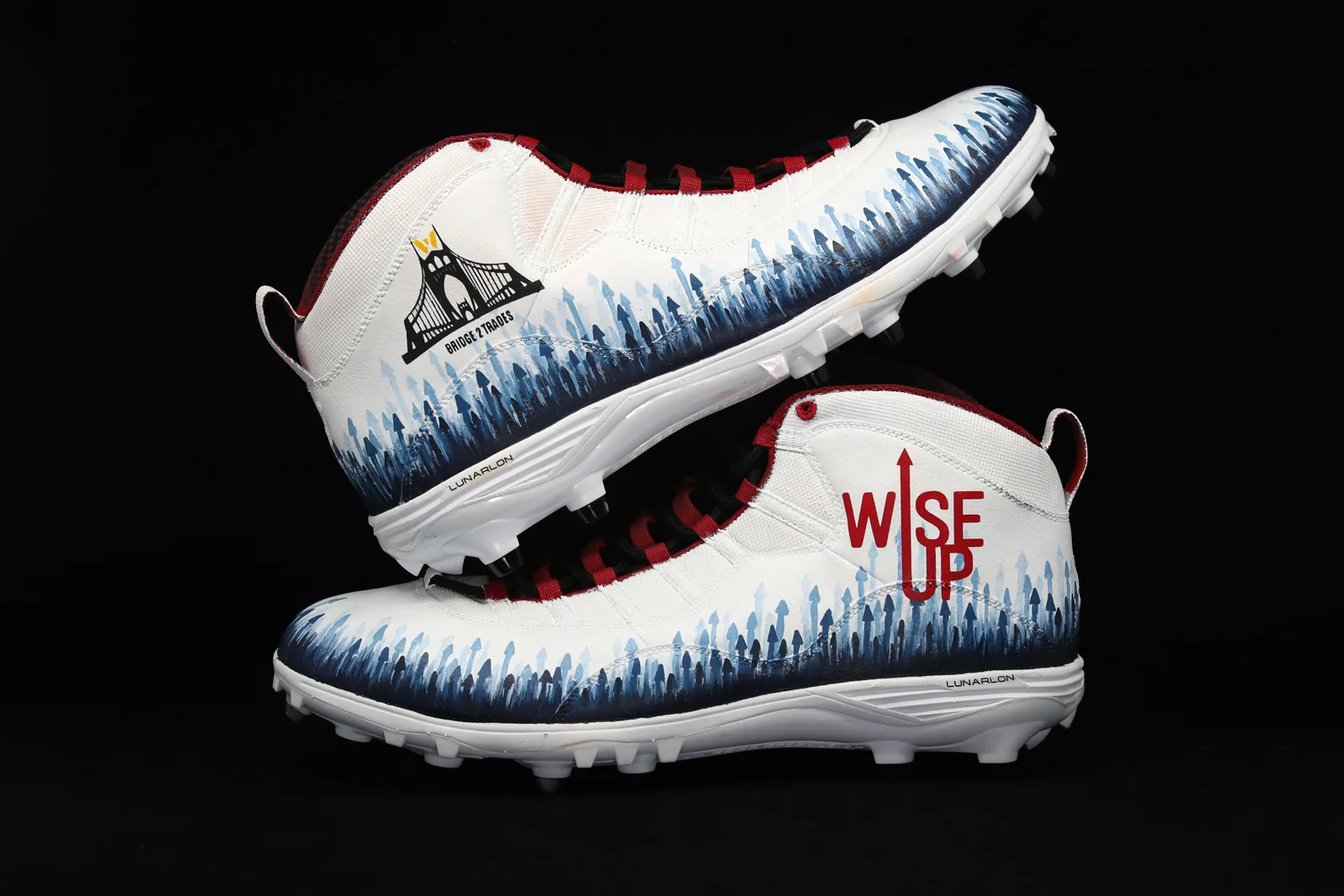 Donated cleats stacked for student-athletes
